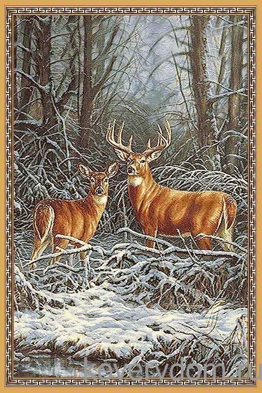 Шерстяной пейзажный ковер Hunnu 6S1295 28 олени зимой